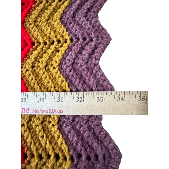 VTG Handmade Crochet Ripple Afghan Retro Chevron Multicolor Blanket Throw Cozy - Picture 4 of 5